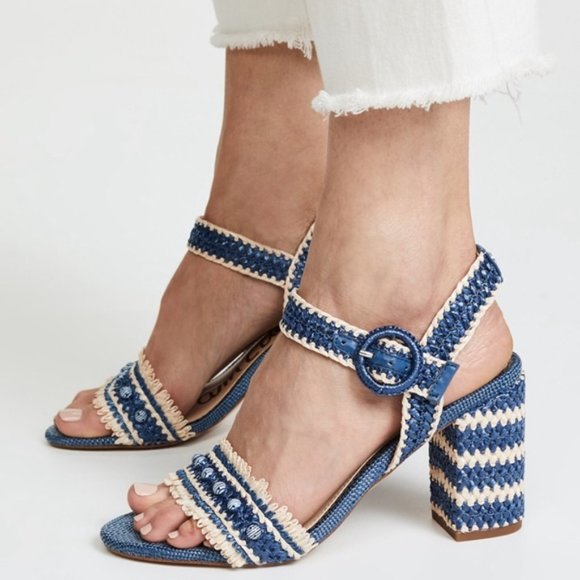 Sam Edelman Shoes - Sam Edelman Olisa Raffia Block Heel Blue Sandal